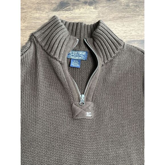 Ralph Lauren‎ Polo Jeans Co Cotton Chunky-Knit 1/4 Zip Sweater Size Medium VTG - Picture 5 of 7